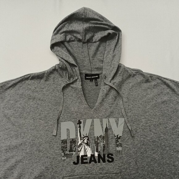 DKNY Active Gray Fleece Lady Liberty Hooded Poncho Topper. Plus Size 3X - Picture 5 of 9
